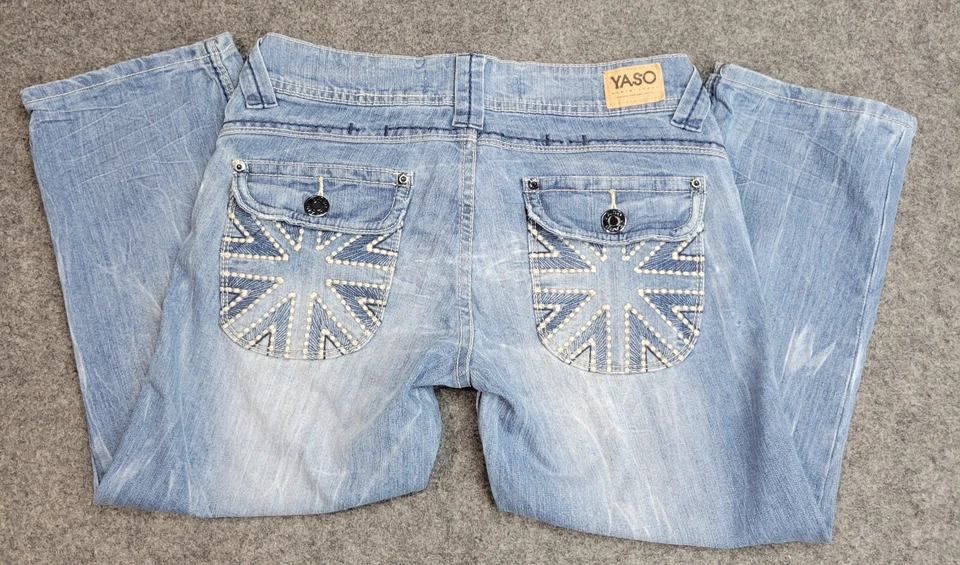 YASO Jeans Womens 3/4 Light Wash Embroidered Western Distressed Stretch Y2K - Image 4 of 4