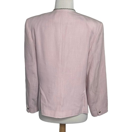 Oleg Cassini Vintage pink collarless blazer + gold buttons & skirt suit size 12 - Picture 6 of 11