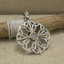 Sterling Silver & 10K CZ Celestial Trinity & Cross Pendant 18" Chain KEITH JACK