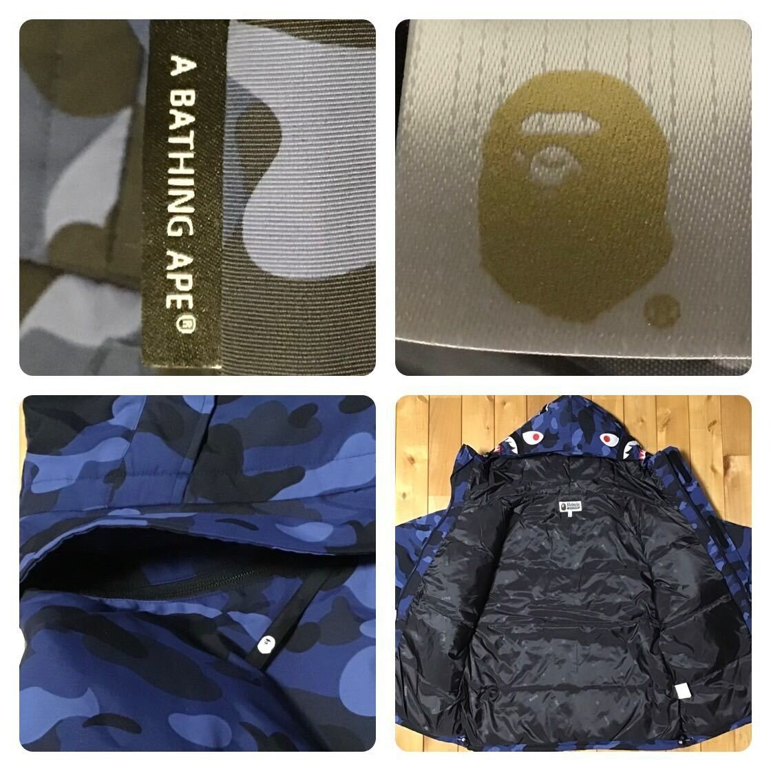 BAPE Shark hoodie snowboard down jacket Blue camo A Bathing