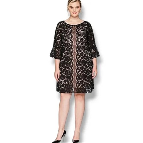 Lane Bryant Cocktailkleid schwarz Spitze Glockenärmel Größe 20 W
