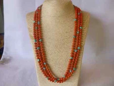 Coral/Turquoise Nuggets Native American  Southwestern 925 Multi strand Necklace