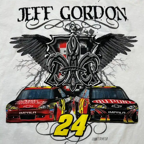 Vintage Y2K Jeff Gordan NASCAR T Shirt Mens Large White Racing Graphic Tee - Picture 2 of 6