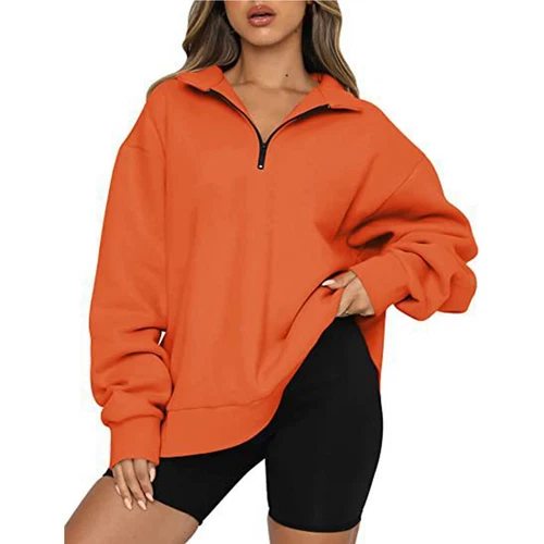 Womens Oversized Half Zip Pullover Long Sleeve Sweatshirt Hoodie Sweater Blouse - Picture 49 of 75