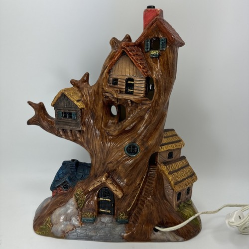 Casa en el árbol de hadas de cerámica pintada a mano iluminada vintage o decoración de Halloween - Imagen 4 de 12