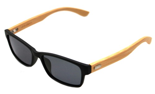 Kleine Herren Sonnenbrille echtes Bambusholz sehr selten mattschwarz vorne eckige Form - Bild 2 von 10