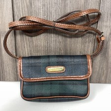 Vintage Polo Ralph Lauren Crossbody Purse Belt Bag Green Tartan Plaid 90 Leather