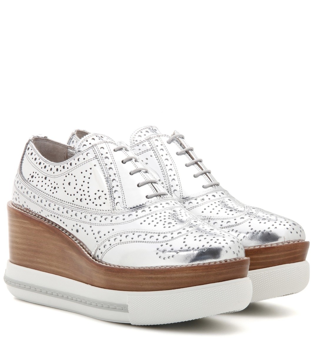 Miu Miu MIRROR SILVER PLATFORM WINGTIP OXFORDS SNEAKERS EU