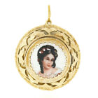 Painted Portrait Open Work Locket Pendant Vintage Limoges French 14k Gold Hand