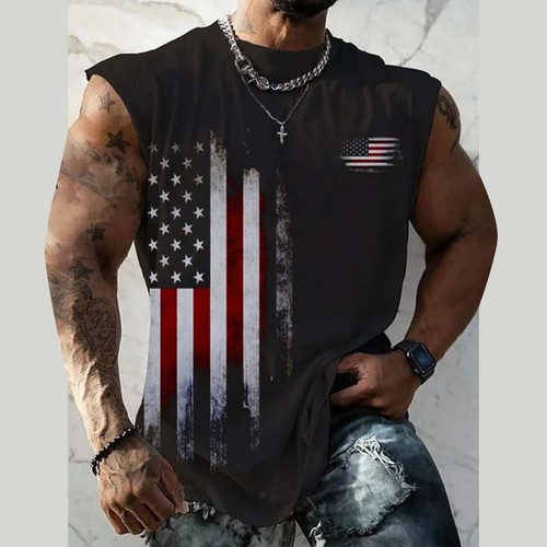 T-shirt canottiere bandiera americana uomo estate USA patriottica senza maniche estive - Foto 25 di 51