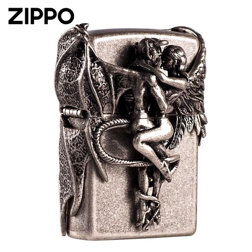 Genuino Zippo Antiguo Plata Ángel y Demonio Amor Queroseno Encendedor Regalos de San Valentín - Imagen 3 de 16