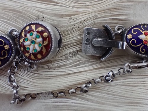 Antique Émaux Bressans Collier Argent XIXeme - Foto 19 di 24