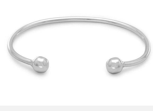 New Men's Sterling Silver .925 Cuff Bracelet with Ball Ends - Picture 2 of 3