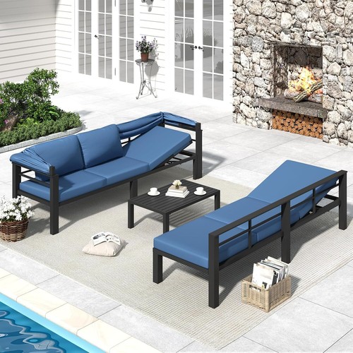 Outdoor Patio Metal Furniture Conversation Set with Foldable Canopy&Coffee Table - Picture 16 of 30