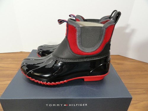 Tommy Hilfiger TW HOLLAND Damen Größe 7M Regenstiefel schwarz groß Slipper - Bild 4 von 8