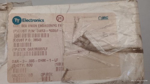 TT OAR3R005FlLF OHM, 5W, 1%, OPEN AIR CURRENT SENSE RESISTOR, QTY 800 - Picture 3 of 6