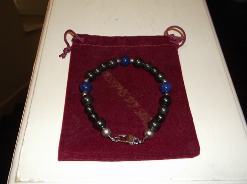 HERREN HANDGEFERTIGT 9" 8/10 MM SCHWARZER HÄMATIT & BLAUER LAPIS SS PERLEN ARMBAND - Bild 9 von 12
