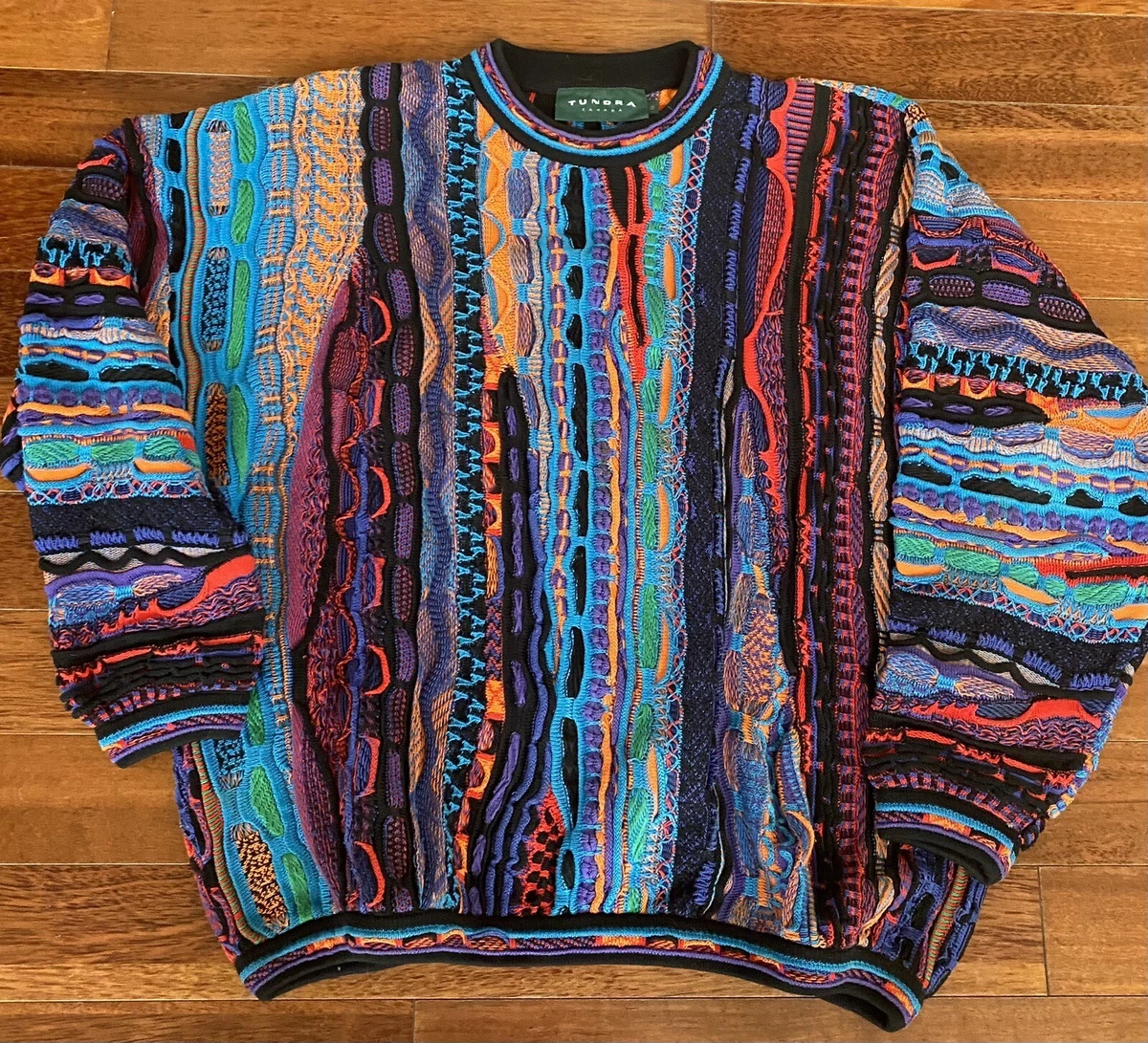 Vintage Men s Tundra Sweater Biggie Insane Bright Colors 3D Coogi