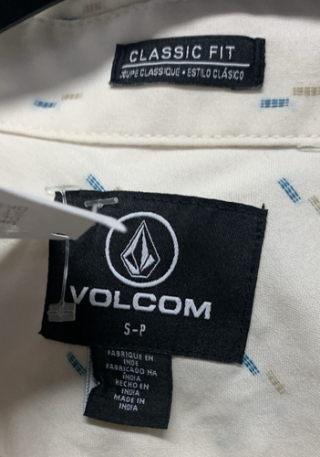 Volcom Small Men's Classic Fit Button Shirt Beige Print NEW - Picture 3 of 6