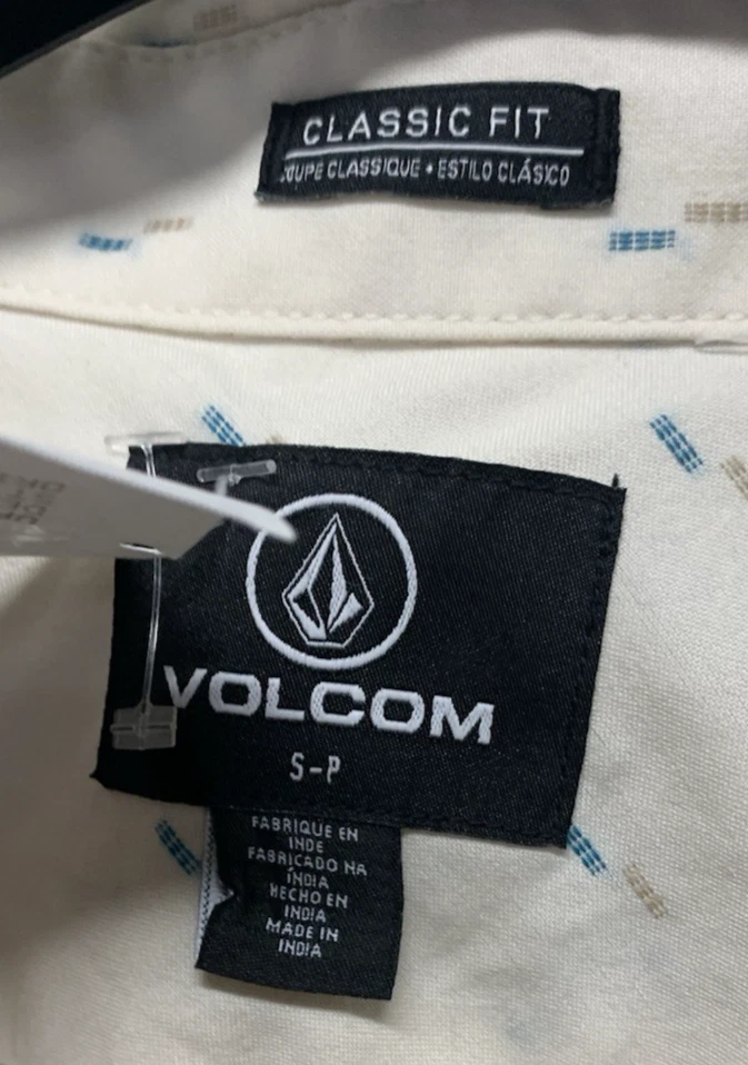 Volcom Small Men's Classic Fit Button Shirt Beige Print NEW - Image 3 of 4