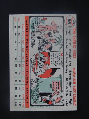 1956 Topps Baseball Card #88 Johnny Kucks WB (EX-MT) - Picture 2 of 2