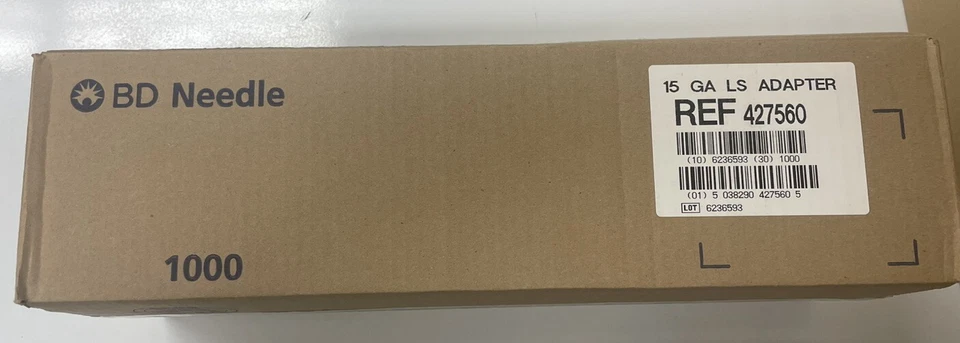 "Adaptadores Luer Stub 1000 BD intramétricos calibre 15 para tubería 427560 15G, estuche de 1/2""" Foto 2 de 4