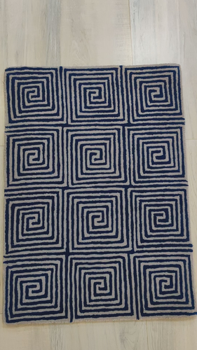 2 x 3 Fuß Handgefertigter Teppich für Kinder Jugendliche 100 % Wolle Getuftet Geometrisch Blau Puzzle - Video 1 von 1