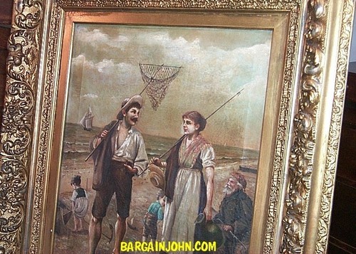 Antique Oil Painting of Family at Seashore Edge - Picture 1 of 6