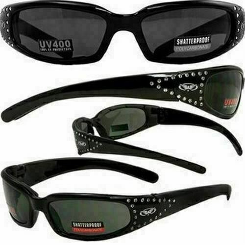 2 Womens Foam Padded Motorcycle Riding Sun Glasses-42 Rhinestones-Smoked & Clear - Bild 2 von 2