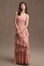 NEW ANTHROPOLOGIE BHLDN METALLIC JESSA ASYMMETRICAL RUFFLE GOWN MAXI DRESS SZ 12