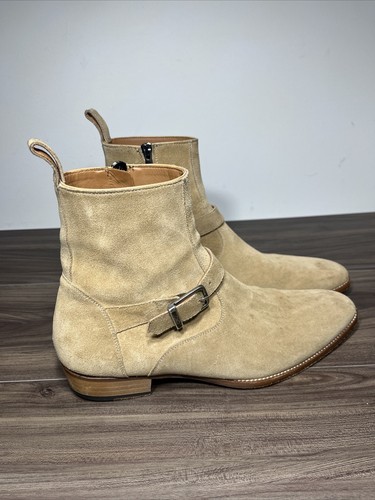 ORO Botas con Correa al Tobillo Beige Gamuza Hebilla Cremallera Lateral Pull On Zapatos de Vestir para Hombres Talla 9 - Imagen 2 de 12