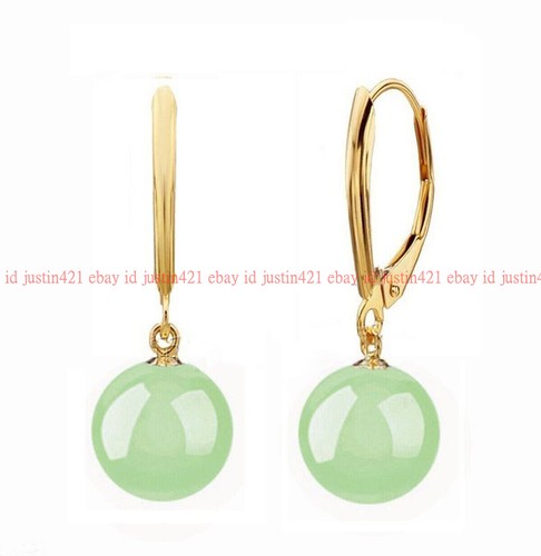 Natural 10mm Multicolor Jasper Jade Round Gems Gold Leverback Dangle Earrings - Picture 16 of 22