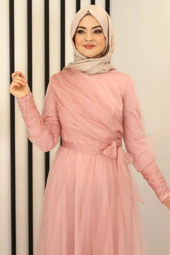 Tüllkleid Langärmliges Maxikleid Damen Muslimisches Abendkleid Abaya Abiye - Bild 10 von 21