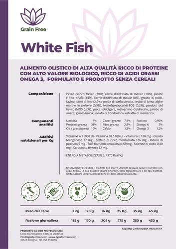 GRAIN FREE - EGUAL - WHITE FISH formulato senza cereali ricco di Omega 3 15Kg - Foto 2 di 2