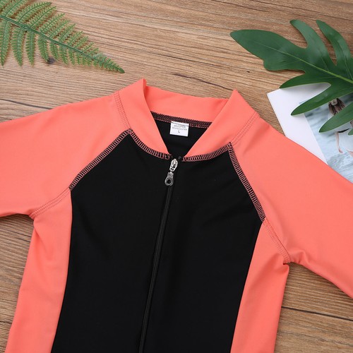 Kids Girls Swimming Costume Short Sleeve Zippered Swimsuit Rash Guard UPF 50+ - Picture 115 of 157