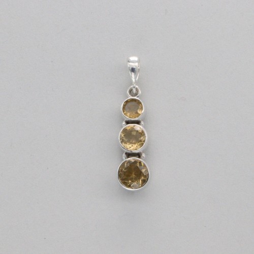 Yellow Triple CITRINE Pendant 925 STERLING SILVER Genuine & Natural Gemstone #5e - Picture 4 of 11
