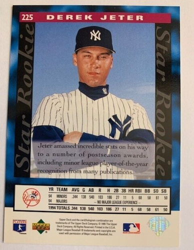 #225 Derek Jeter - New York Yankees - 1995 Upper Deck Star Rookie RC - Picture 2 of 2