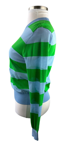 Diane von Furstenberg blau & grün gestreiftes Top LS Mesh transparent Stretch Medium - Bild 6 von 13