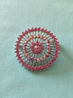 Rhinestone Circle Pinwheel Brooch Pin Silver Plate Pink Multi Color