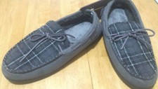 Dearfoams  Men's XXl Moccasin Style Slippers DFCOM 80305 Memory Foam Grey/Plaid