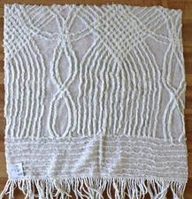 Vintage  White Chenille Bedspread CUTTER piece aprox 20"x 19" #W-38