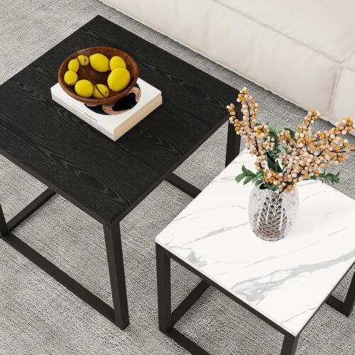Coffee Table Set of 2, Square Modern Nesting Table Industrial Style End Tables S - Picture 5 of 7