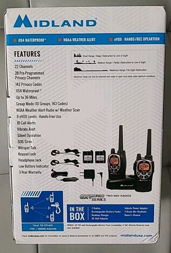 Midland GXT1000VP4 GMRS Walkie Talkie 2-Pack + Headsets and Charger - Zdjęcie 2 z 4