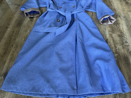 Vintage J Gallery Blue Double Breasted Rain Coat Padded Shoulders Size 8 EUC - Picture 7 of 14
