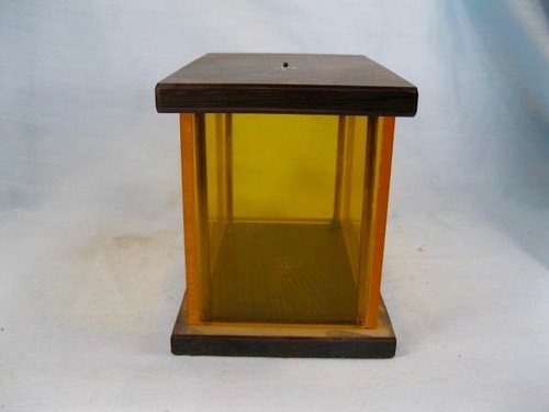Orange Or Golden Yellow Plexiglass Coin Bank With Wood Faux Wood Top Bottom (O) - Picture 2 of 6