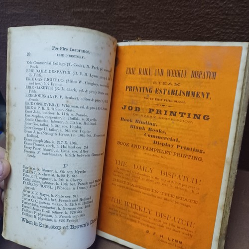 1865 1866 ERIE PA Book DIRECTORY History INHABITANTS J Lant ALBANY ADVERTISEMENT - Picture 19 of 24