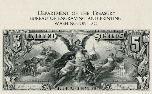Five Silver Dollars Certificate Souvenir Card Bureau Engraving Printing 1973 - 第 1/2 張圖片