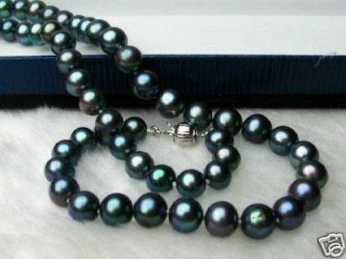 ECHTE 8-9 MM NATÜRLICHE SCHWARZE TAHITI-PERLEN-HALSKETTE 18 ZOLL - Bild 2 von 12