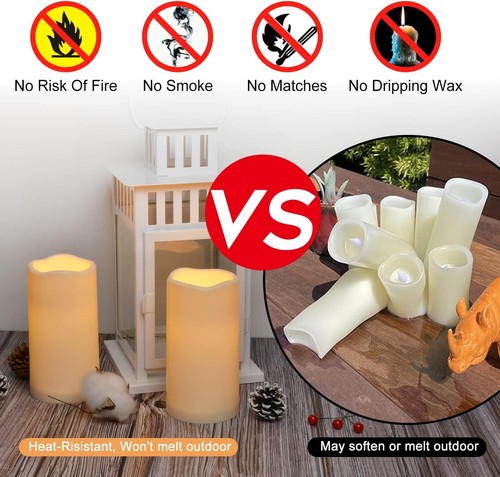 Outdoor Waterproof Flameless Battery Operated Candles LED Pillar Remote Set of 2 - Picture 13 of 14