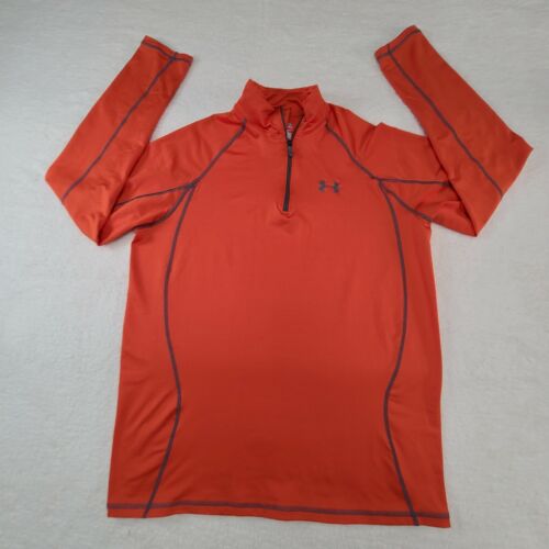 Under Armour Shirt Mens Medium Orange Zip Logo Athletic Activewear Casual